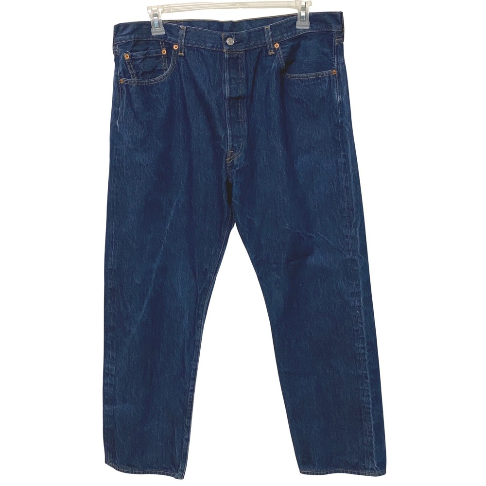 Levi's 501 Original Fit Mens Button Fly Dark Wash Blue Straight Leg Jeans 42x34